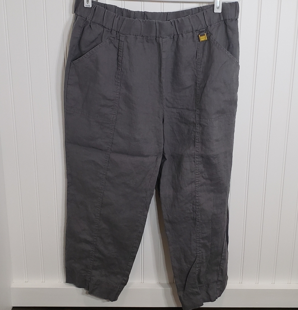 Ellen Tracy Linen High Rise Cropped Pants Lounge Large EUC Grey Breathab…